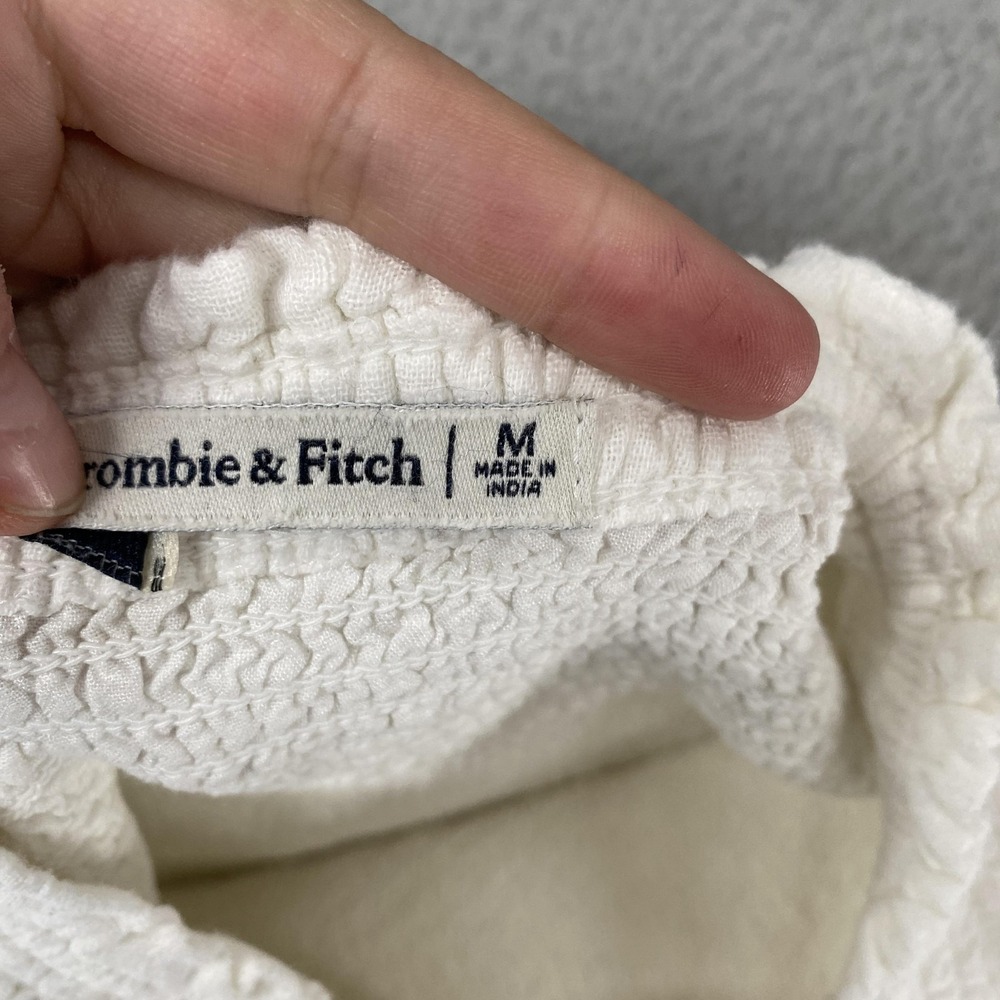 Abercrombie & Fitch Smocked Mini Skirt Womens M White Ruffle Hem Stretch Summer - Picture 8 of 14